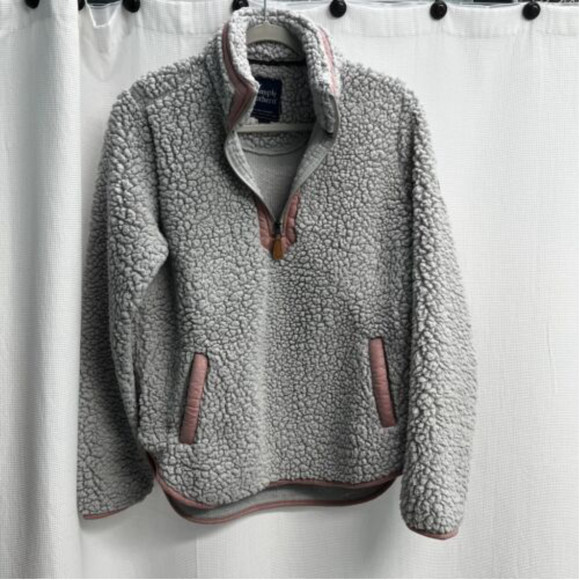 Simply Southern Jackets & Blazers - SIMPLY Southern Women’s Gray W/ Trim 1/4 Zip Sherpa Jacket.  Large